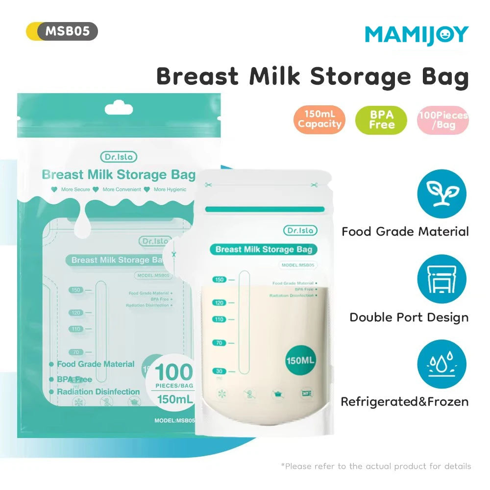 100pcs Breast Milk Storage Bags – 150ml, BPA-Free, Leak-Proof & Freezer Safe