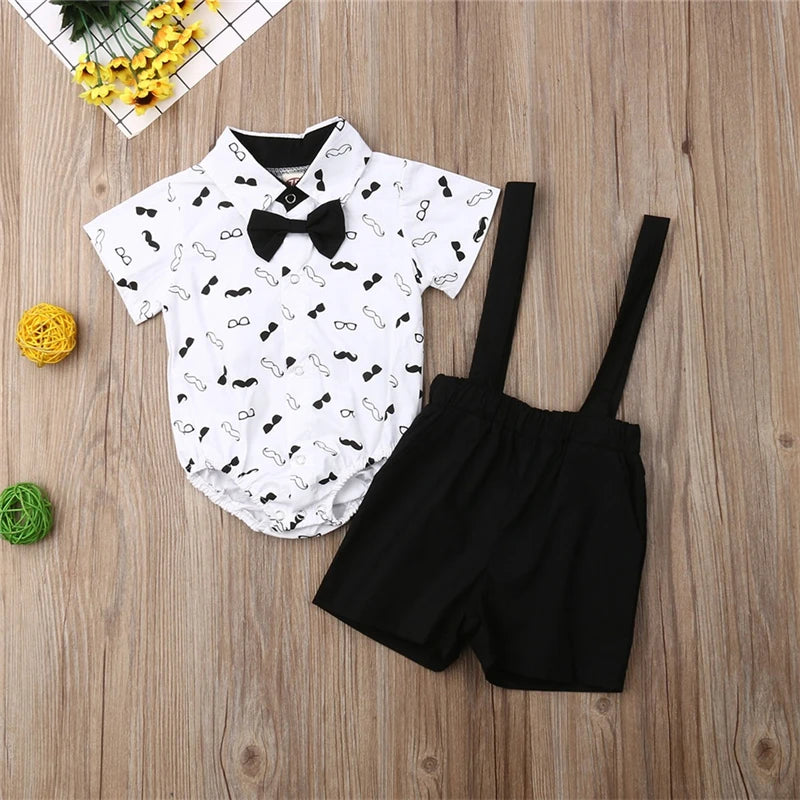 Baby Boy Spring Outfit Set – Cotton Shirt & Suspender Pants (0–24M)
