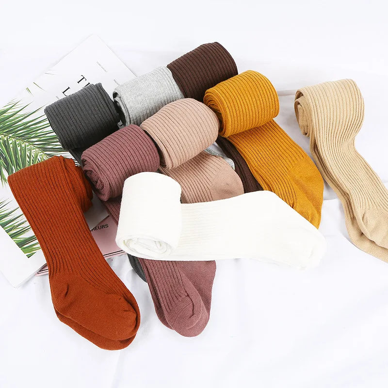 Baby Tights – Cotton Ribbed Stockings  – Warm Solid Color Pantyhose
