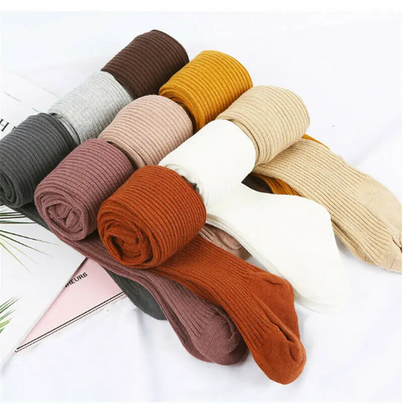 Baby Tights – Cotton Ribbed Stockings  – Warm Solid Color Pantyhose
