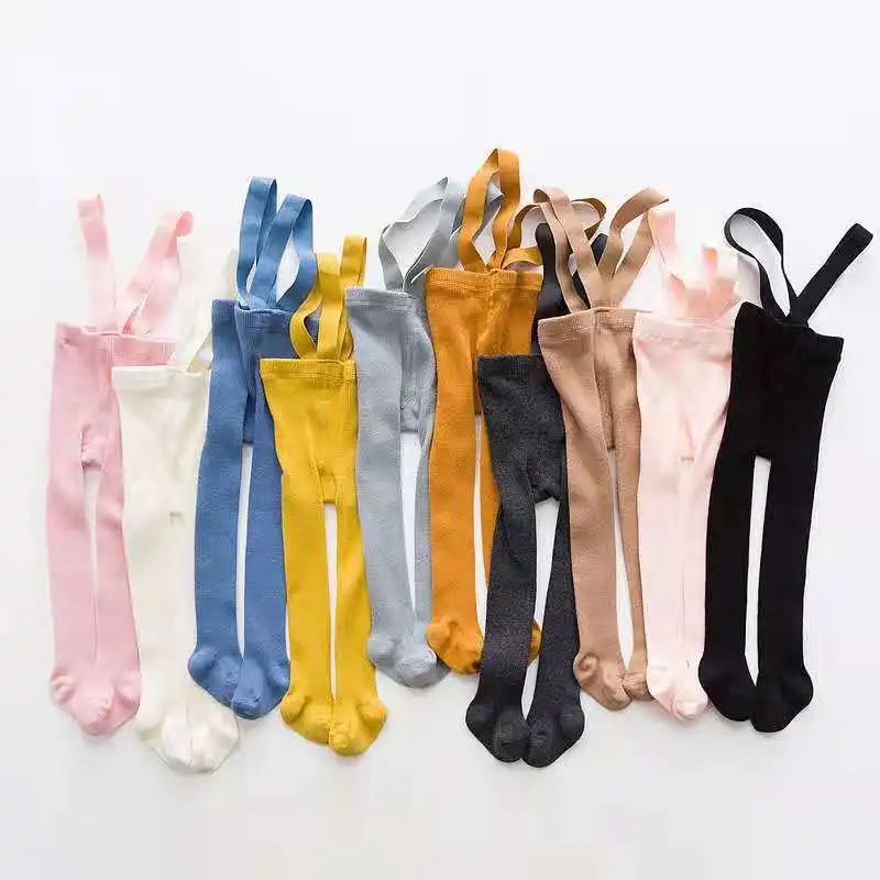 Baby Cotton Suspender Pantyhose | Infant Girls & Boys High Waist Overall Leggings Tights