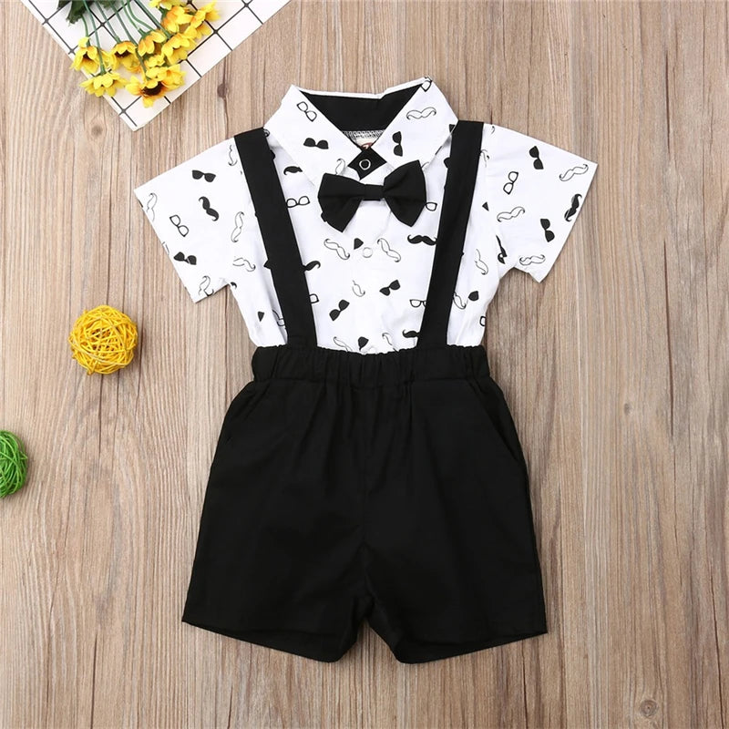 Baby Boy Spring Outfit Set – Cotton Shirt & Suspender Pants (0–24M)