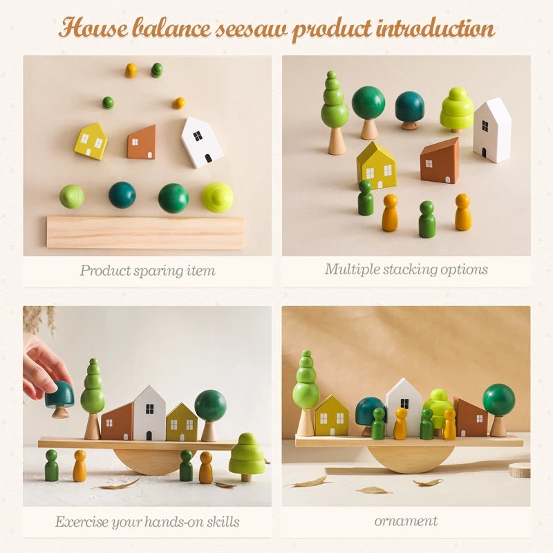Wooden Baby Animal Balance Board & Threading Toy – Montessori Stacking Blocks
