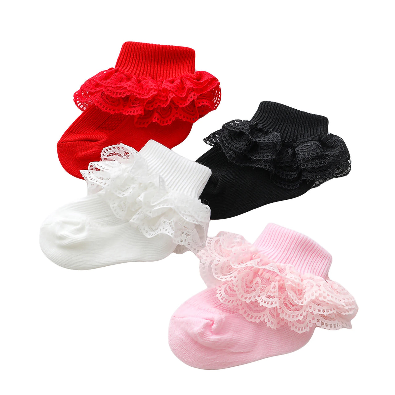 Newborn Baby Cotton Socks – Lace Ruffle Princess Short Socks for Infants