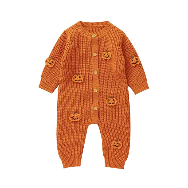 Baby Halloween Romper – Long Sleeve Pumpkin Embroidery Jumpsuit for Boys & Girls 0-18M