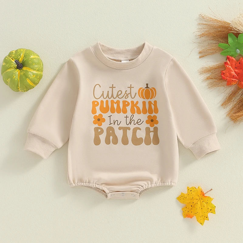 0-18M Baby Girl Halloween Romper – Long Sleeve O-Neck Daisy Letter Print Jumpsuit Spring Outfit