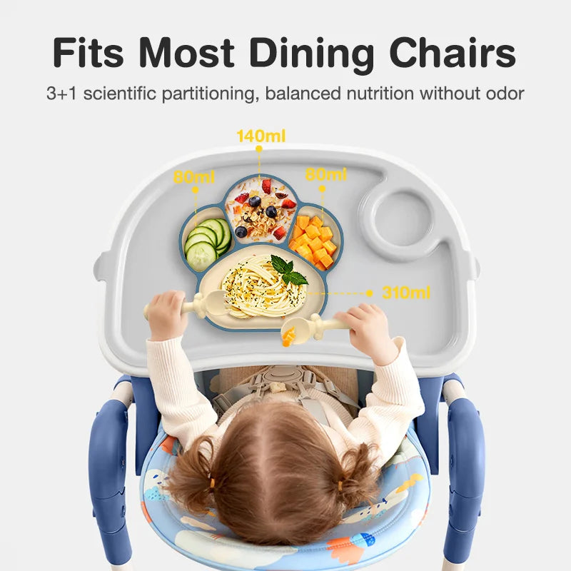Premium Quality 6PCS Set Children's Dishes Set – Baby Silicone Tableware, Suction Bowl, Bib, Cup, Fork & Spoon Set – BPA-Free