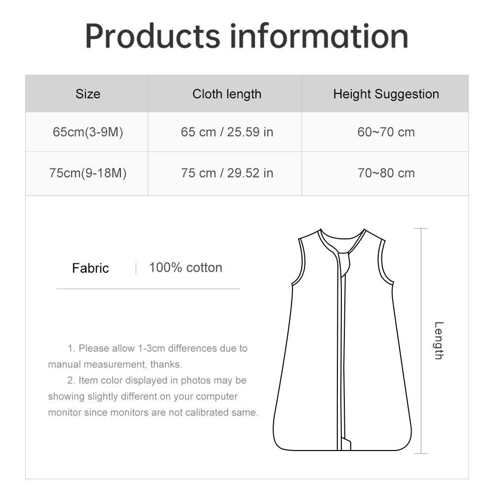 Baby Sleeping Bag – Lightweight Summer Sleep sack for Babies (3-18 Months) – 100% Cotton, Breathable & Anti-Kick Blanket
