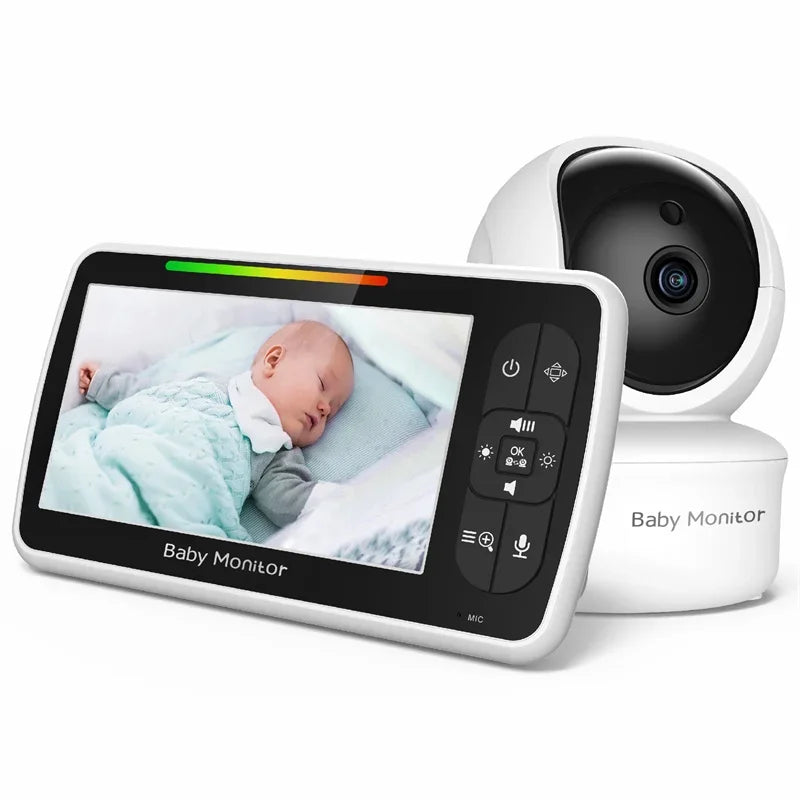 Baby monitor with screen displaying a baby and camera on a white background