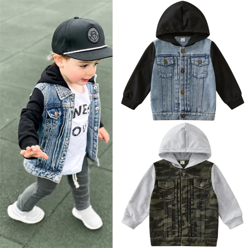 Kids Denim Hooded Jacket | Unisex Outerwear