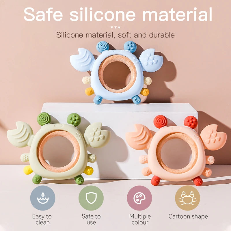 Baby Cartoon Crab Teether Ring – BPA-Free Silicone Teething Toy for Newborns, Baby Animal Soothing Accessories & Comfort Gifts