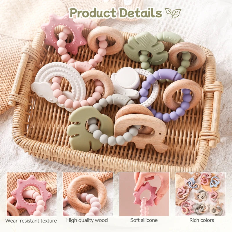 Baby Silicone Teethers Rattle Toys – Food-Grade, BPA-Free, Soothing Teething Accessories