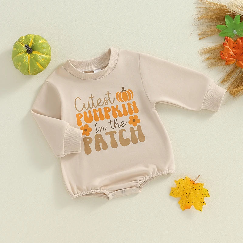 0-18M Baby Girl Halloween Romper – Long Sleeve O-Neck Daisy Letter Print Jumpsuit Spring Outfit