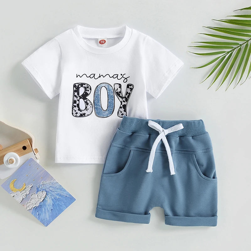 Baby Boys Spring Outfit Set – Cotton Short Sleeve Print T-shirt & Elastic Shorts (0-3Y)