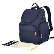 Navy blue backpack with accessories on a white background, featuring the brand 'insular'.