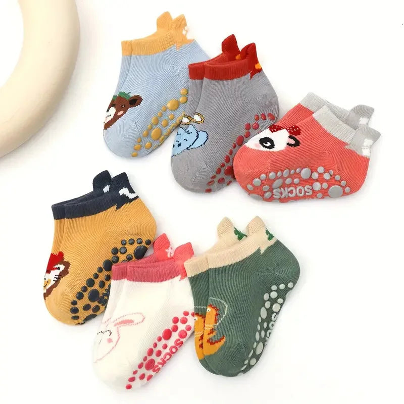 6 Pairs Kids Cotton Socks – Cute Cartoon Animal Pattern