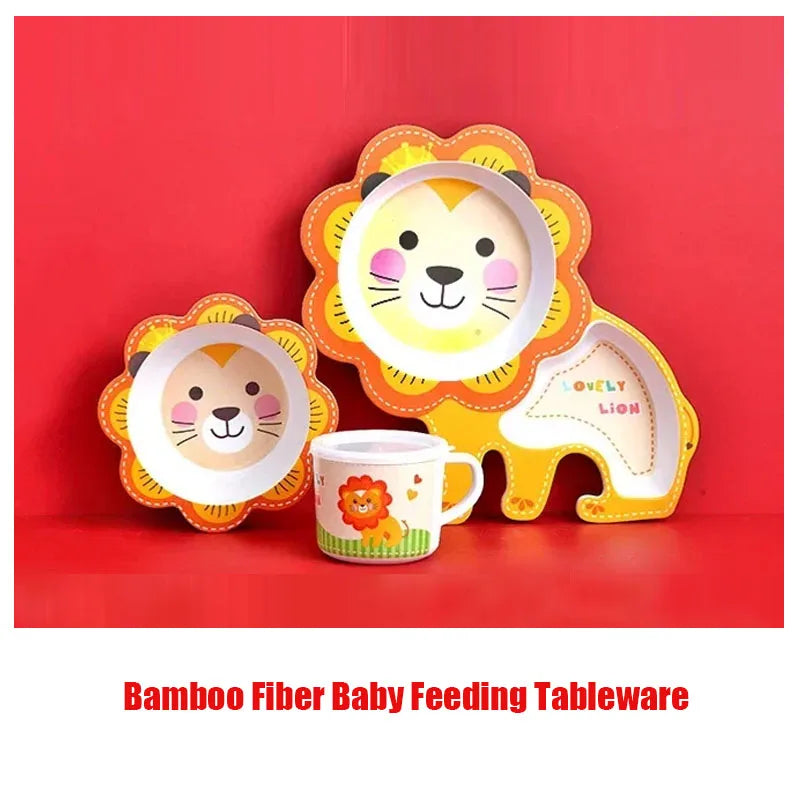 Cute Bamboo Fiber Baby Feeding Bowl & Plate Set – Eco-Friendly Cartoon Tableware for Toddlers | BPA-Free, Non-Slip, Portable Kids Dishes