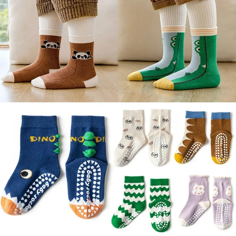 5 Pairs Children’s Cotton Socks – Non-Slip Mid-Tube Socks for Kids (1-12 Years) – Perfect for Playground, Trampoline, and Everyday Wear