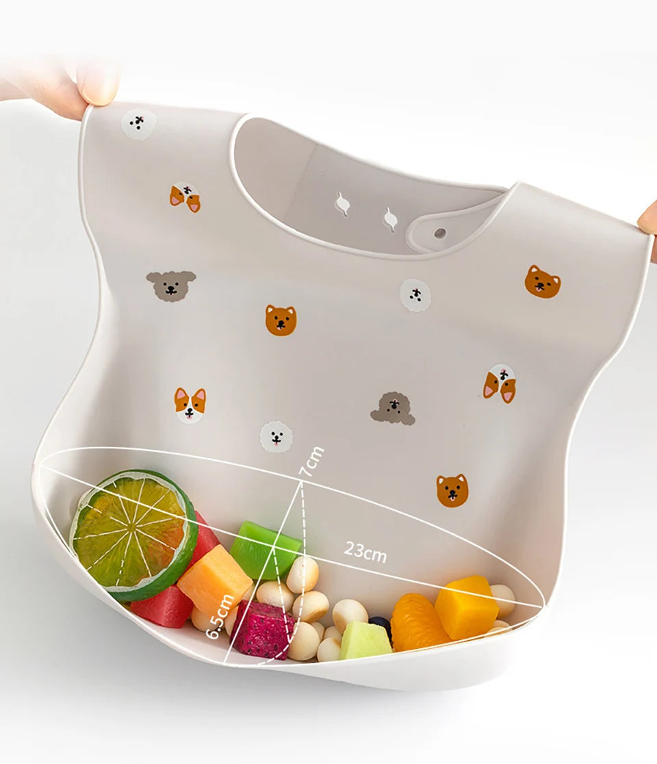 Waterproof Soft Silicone Baby Bib – Cute Cherry Print & Adjustable Design