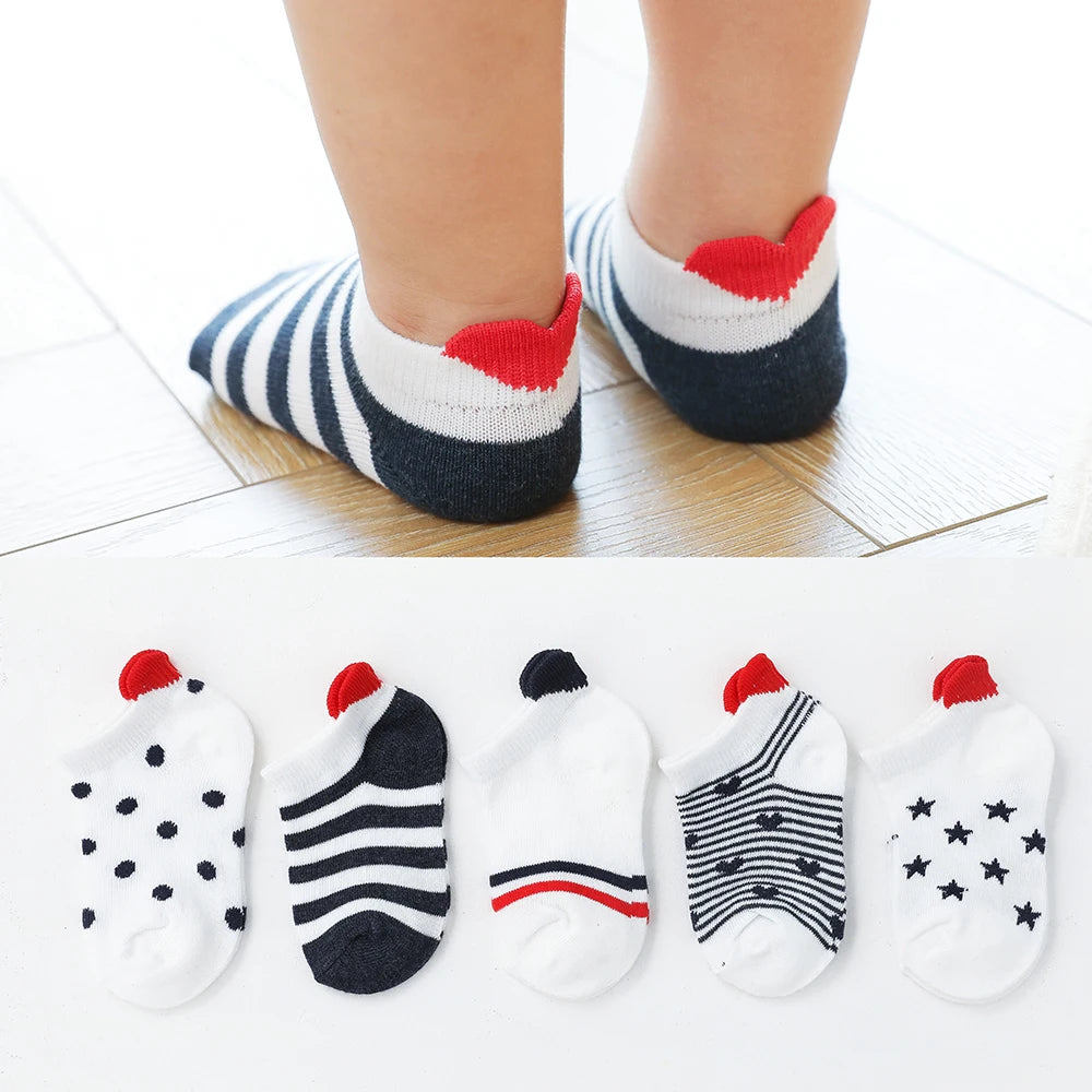 5 Pairs Baby Socks – Cute Red Heart Mesh Cotton Socks for Kids (0–12 Years)
