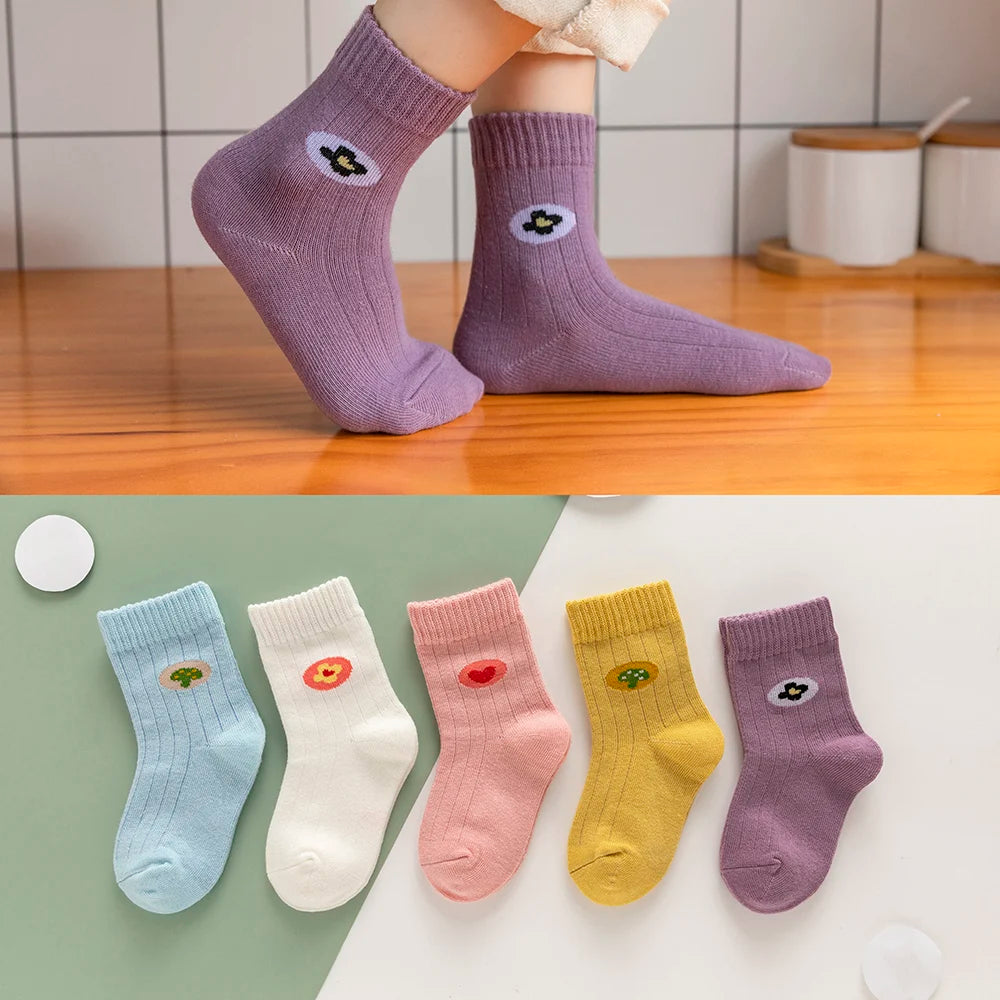5 Pairs Cute Animal Cotton Socks – Warm & Comfy for Kids Aged 0–9Y