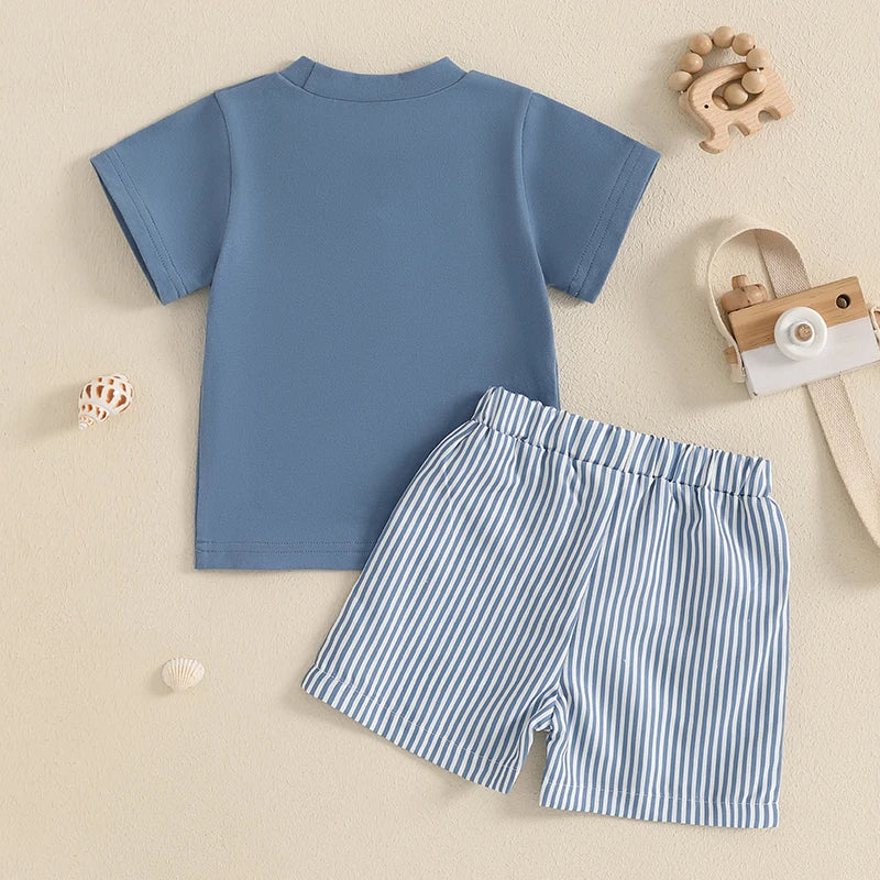 Toddler Boy Outfit Set | Whale, Dinosaur, Turtle T-shirt + Striped Shorts 2-Piece (0–3Y)