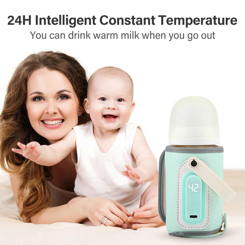 Portable Baby Bottle Warmer with LED Temperature Display – USB Charging, Insulation Sleeve for Milk Temperature Control
