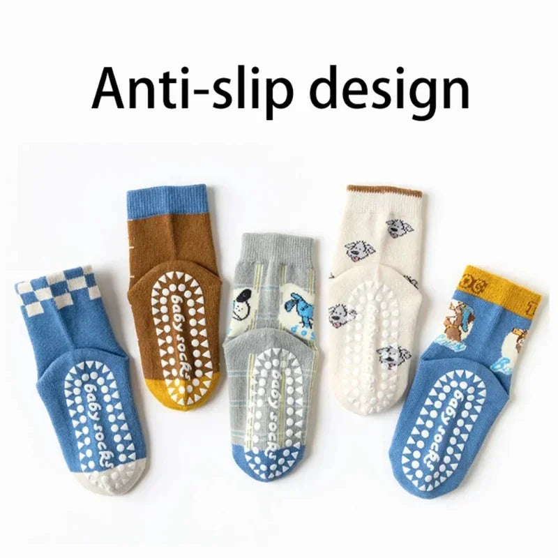 5 Pairs Children’s Cotton Socks – Non-Slip Mid-Tube Socks for Kids (1-12 Years) – Perfect for Playground, Trampoline, and Everyday Wear