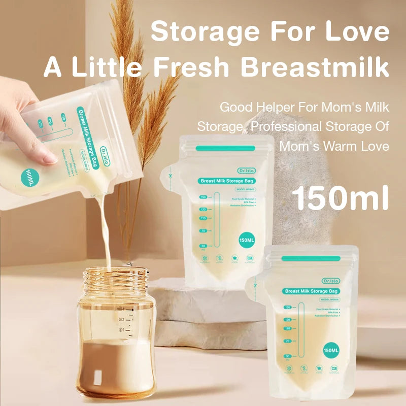 Dr.Isla Breast Milk Storage Bags – 150/250ML, BPA Free, Disposable, Leak-Proof