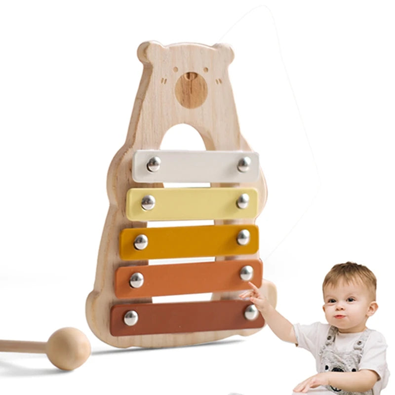 Wooden Bear Shape Xylophone – Multifunctional Musical Percussion Montessori Toy