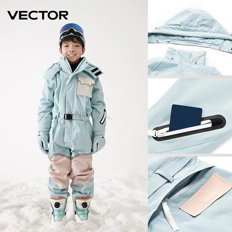 Children’s Waterproof One-Piece Snowsuit – Hooded Winter Ski & Snowboard