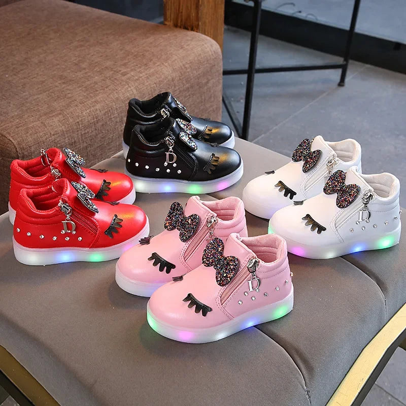 Children’s Glowing Sneakers with LED Lights – Cute Princess Bow Design for Girls (Sizes 21-30)