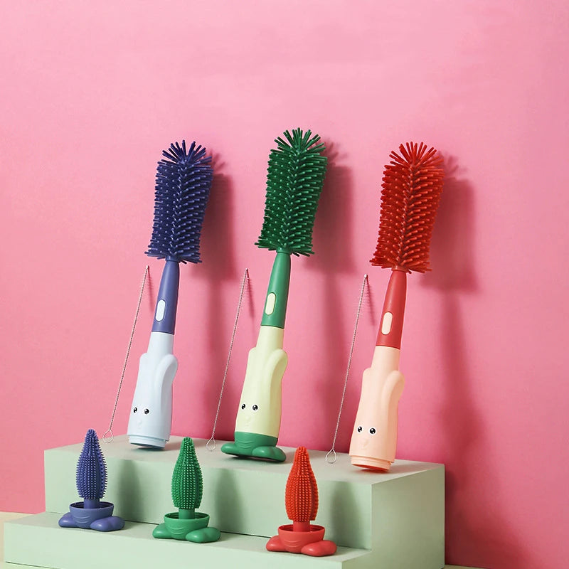 Baby Bottle Brush & Pacifier Cleaning Set – Silicone Baby Bottle Cleaner with Soft Nylon Brush Heads