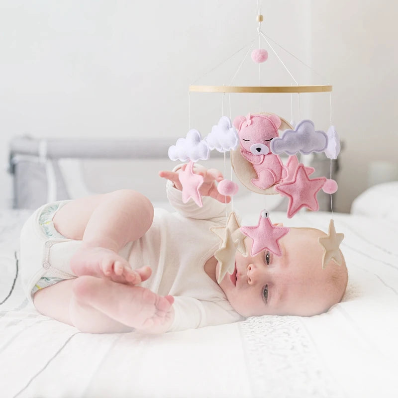 Crib Mobile Baby Wooden Bed Bell – Soft Felt Cartoon Bear Toys Hanger for Babies