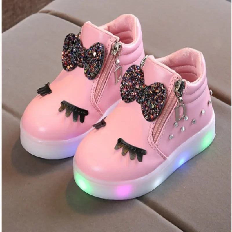 Children’s Glowing Sneakers with LED Lights – Cute Princess Bow Design for Girls (Sizes 21-30)