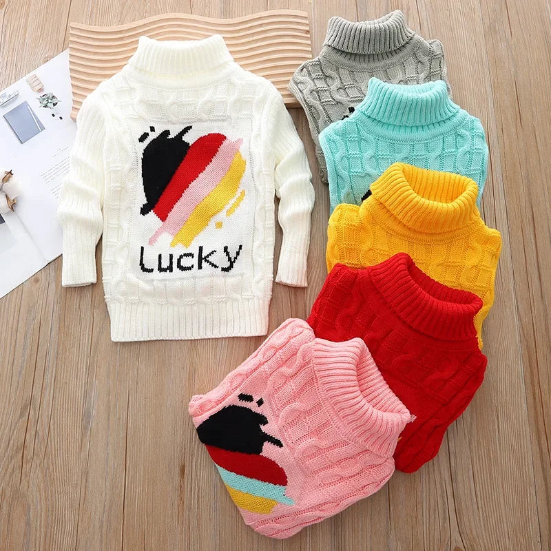 Kids Unisex Turtleneck Knitted Sweater - Jacquard Pullover for Boys & Girls (Ages 3–12)