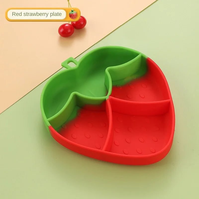 Strawberry Baby Silicone Suction Plate – Cartoon Toddler Feeding Dish | BPA-Free, Non-Slip, Baby-Led Weaning Tableware