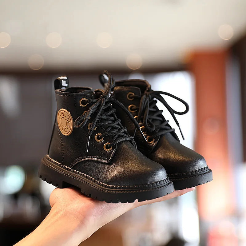 Kids Leather Winter Boots – Warm Plush, Waterproof, Anti-Slip