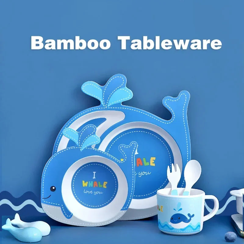 Cute Bamboo Fiber Baby Feeding Bowl & Plate Set – Eco-Friendly Cartoon Tableware for Toddlers | BPA-Free, Non-Slip, Portable Kids Dishes