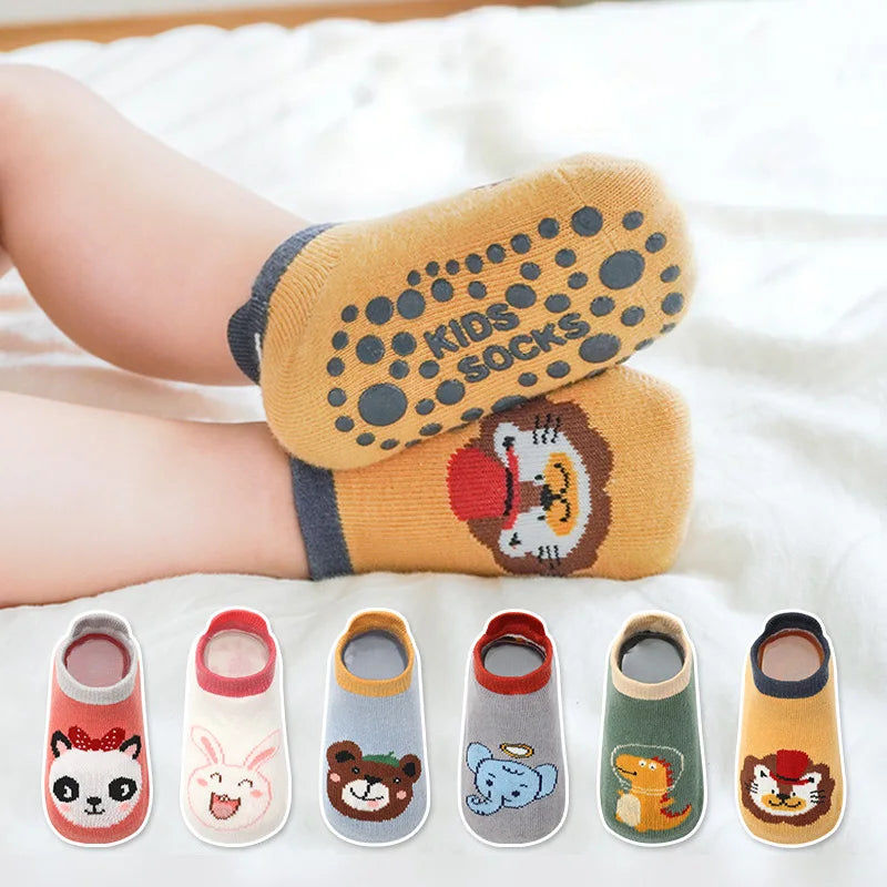 6 Pairs Kids Cotton Socks – Cute Cartoon Animal Pattern