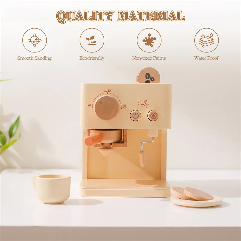 Wooden Montessori Coffee Machine Playset – Educational Role Play Toy