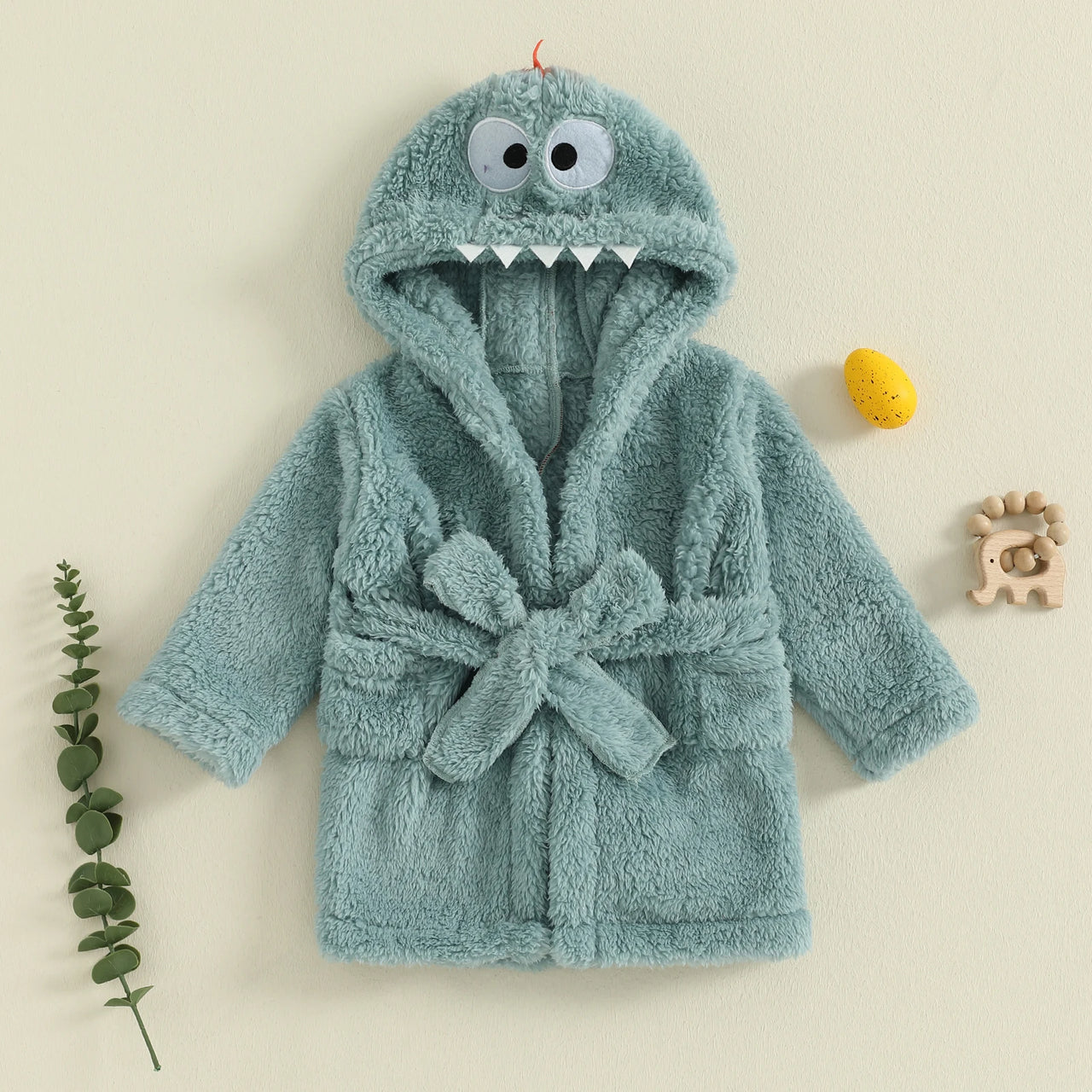Plush Dinosaur Baby & Toddler Bathrobe – Soft Hooded Fleece Robe with Belt