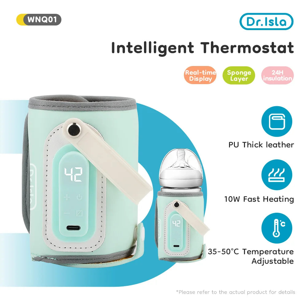 Portable Baby Bottle Warmer with LED Temperature Display – USB Charging, Insulation Sleeve for Milk Temperature Control