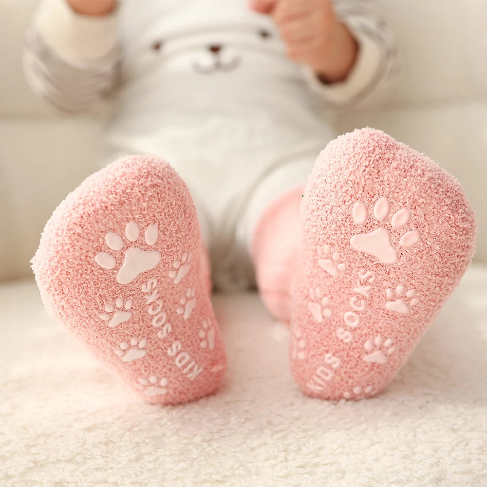 Super Warm Thick Winter Socks for Kids – Coral Fleece with Non-Slip Silicone Grip (0-6 Years)