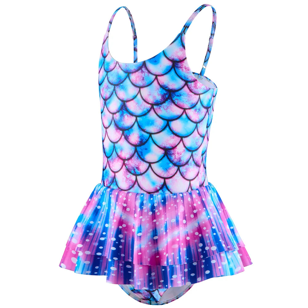 Girls’ Fish Scale Print One-Piece Swimsuit – Cute Kids Beach Bathing Suit for 3–12 Years