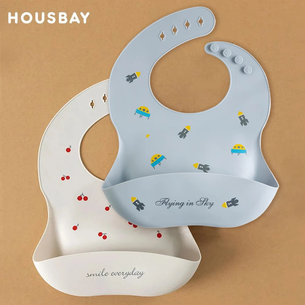 Waterproof Soft Silicone Baby Bib – Cute Cherry Print & Adjustable Design