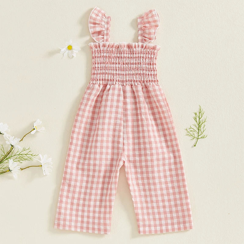 Baby Girl Plaid Sleeveless Romper – Ruffle Suspender Jumpsuit Outfit (6M–4Y)