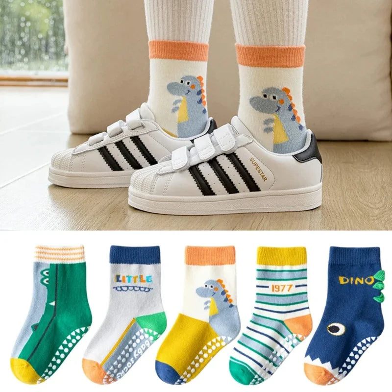 Children's Cotton Non-Slip Socks – Middle Tube Trampoline & Floor Socks for Kids (1-12 Years Old)