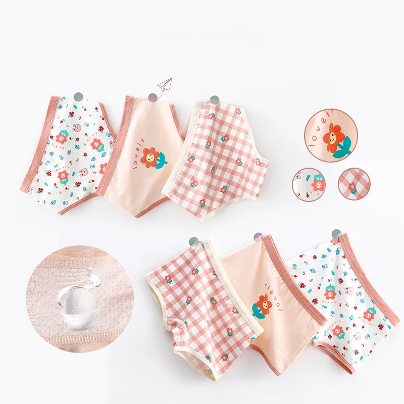 3 Pcs Girls' Cotton Underwear – 7 Cute Collections in Brief & Panty Styles
