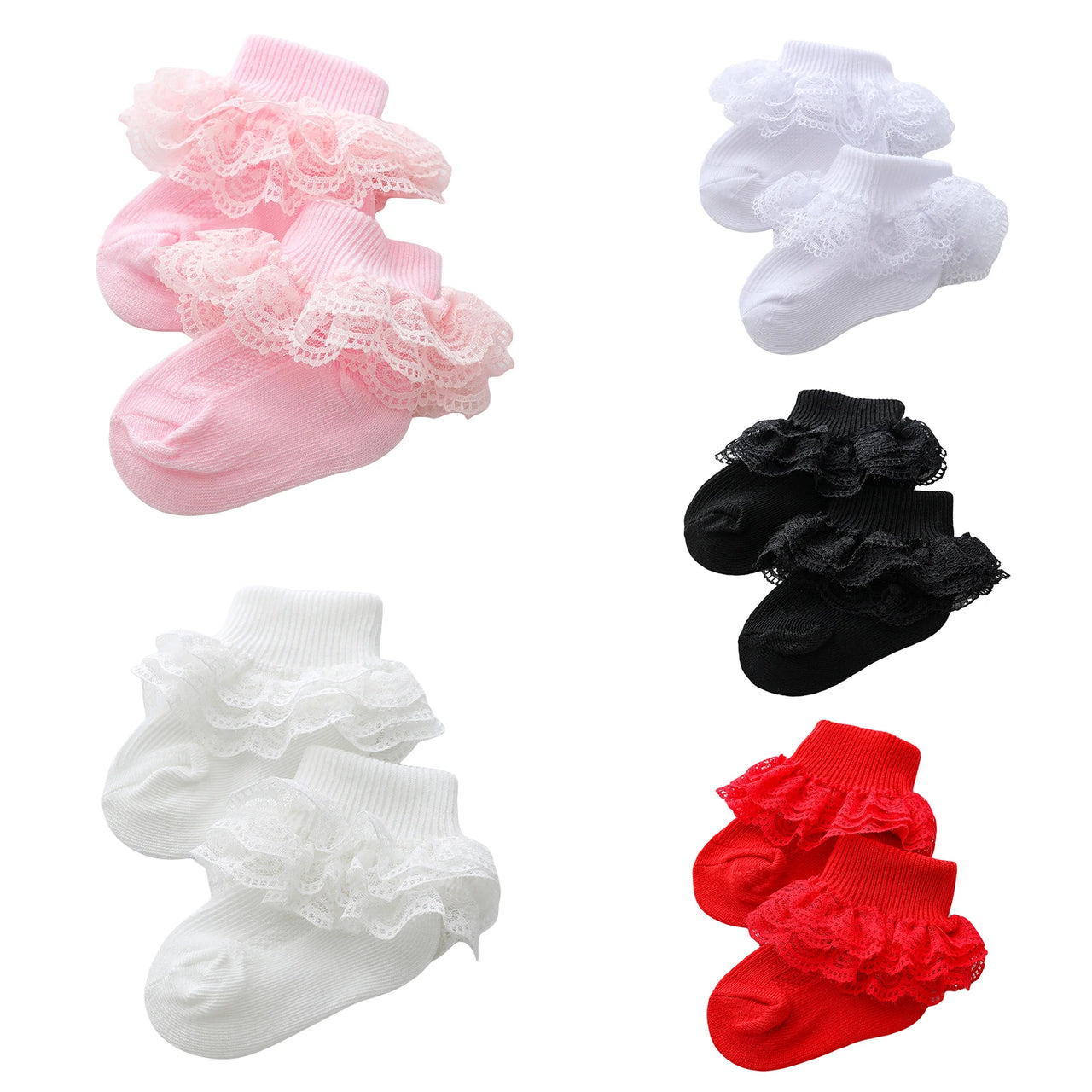 Newborn Baby Cotton Socks – Lace Ruffle Princess Short Socks for Infants